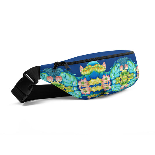 Buddha kaleidoscope design hand-drawn art fanny pack side view, by Briseis Gifts
