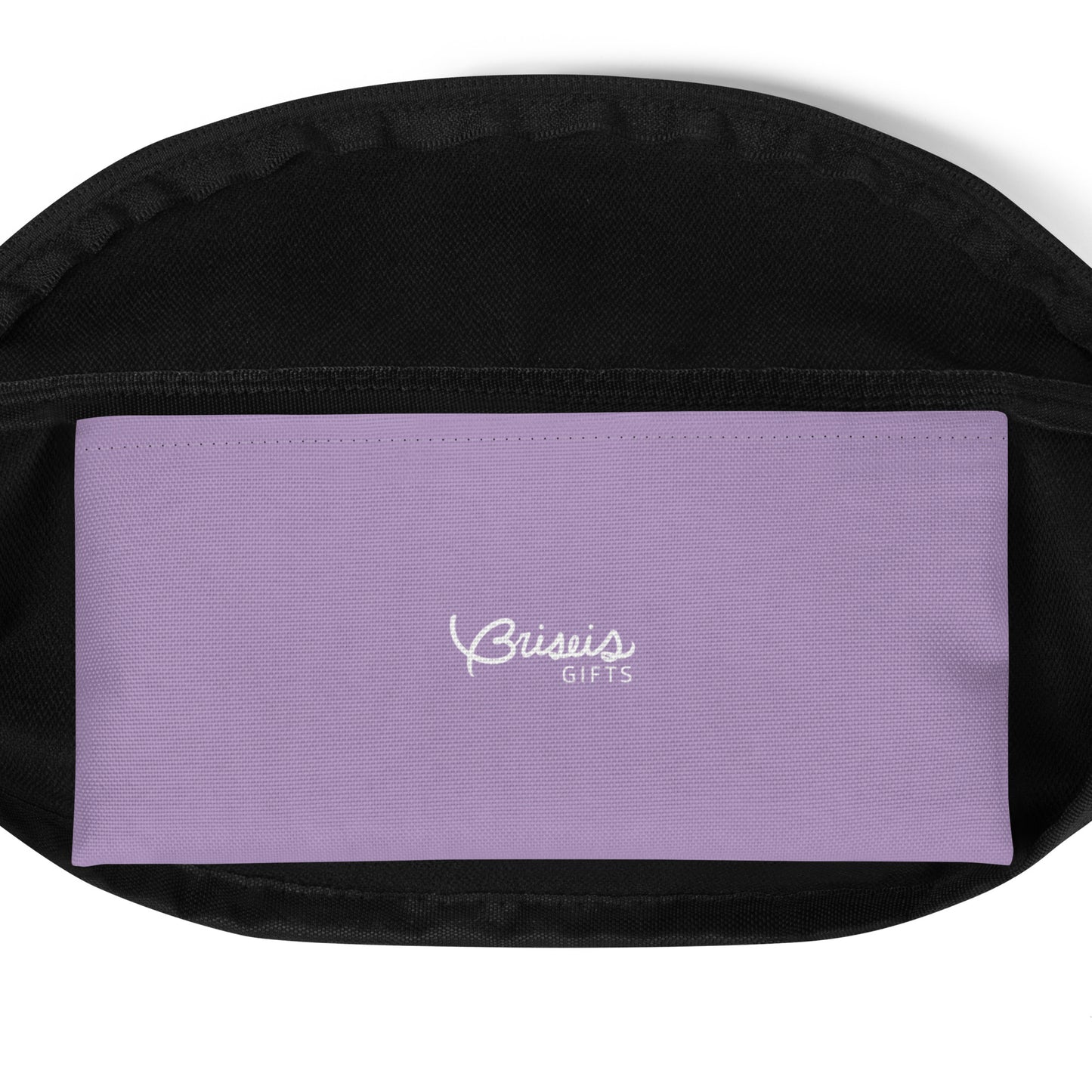 Blue, turquoise and purple swirl design hand-drawn art fanny pack inside pocket, by Briseis Gifts