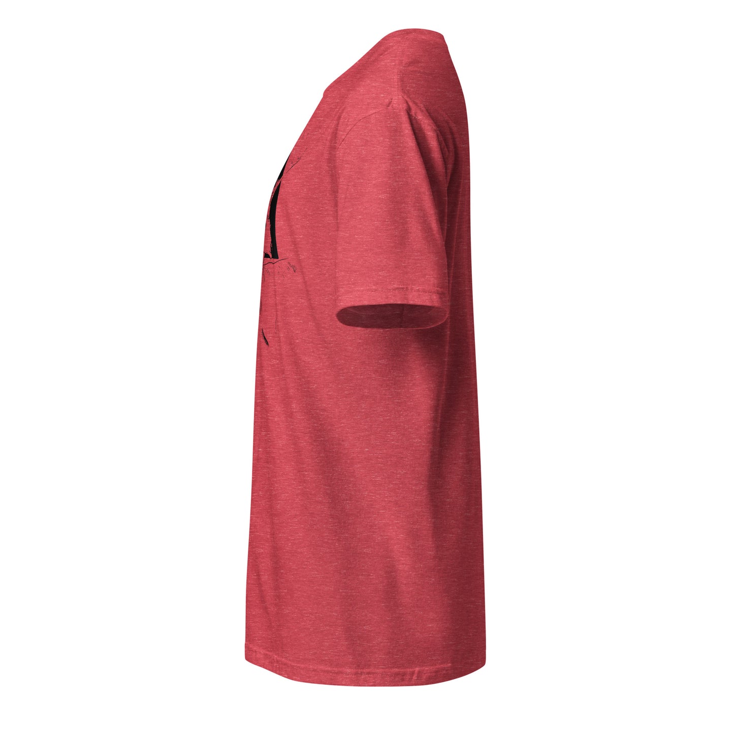 Wild deer hand-drawn art unisex red t-shirt left view