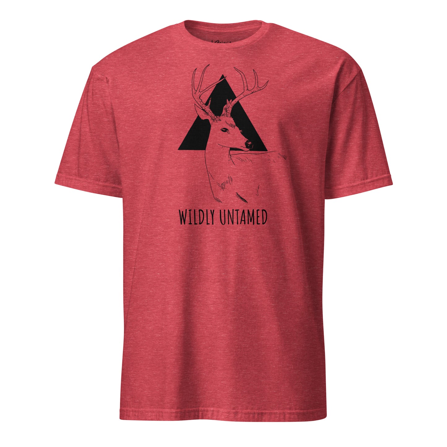 Wild deer hand-drawn art statement unisex red t-shirt front view