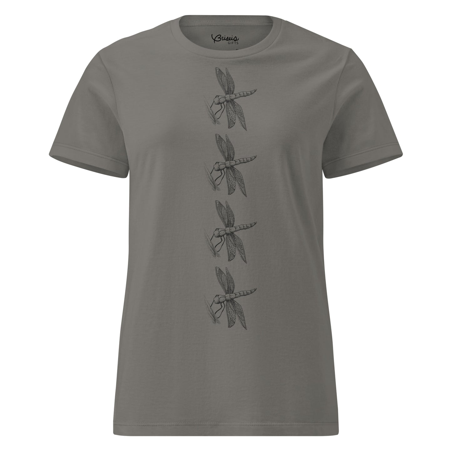 Dragonfly design hand-drawn art women's gray t-shirt front view