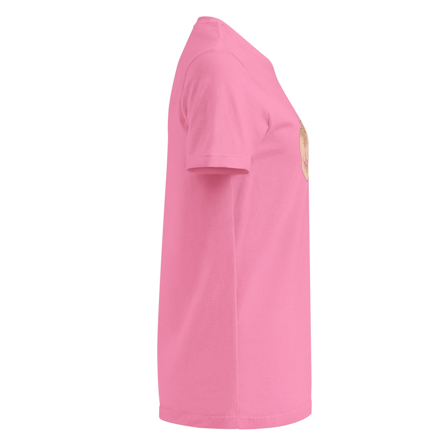 Snuggling love cats hand-drawn art women's pink t-shirt right view by Briseis Gifts