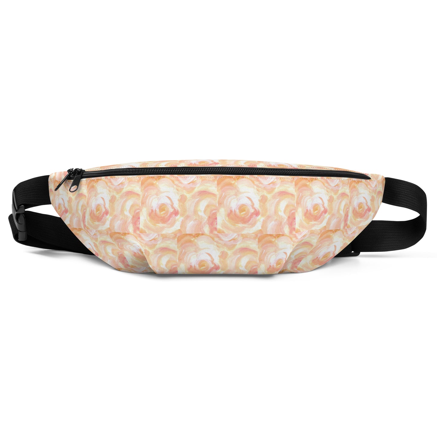 Orange floral design hand-drawn art fanny pack front view, by Briseis Gifts
