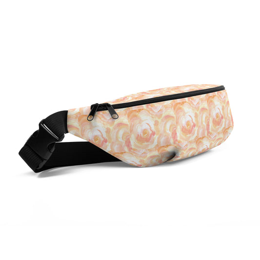 Orange floral design hand-drawn art fanny pack side view, by Briseis Gifts