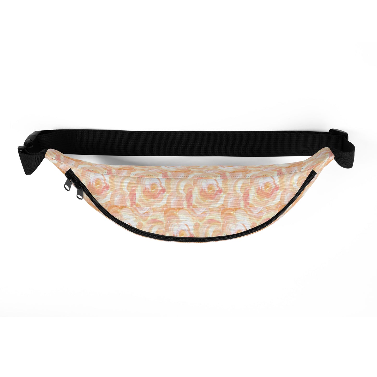 Orange floral design hand-drawn art fanny pack top view, by Briseis Gifts