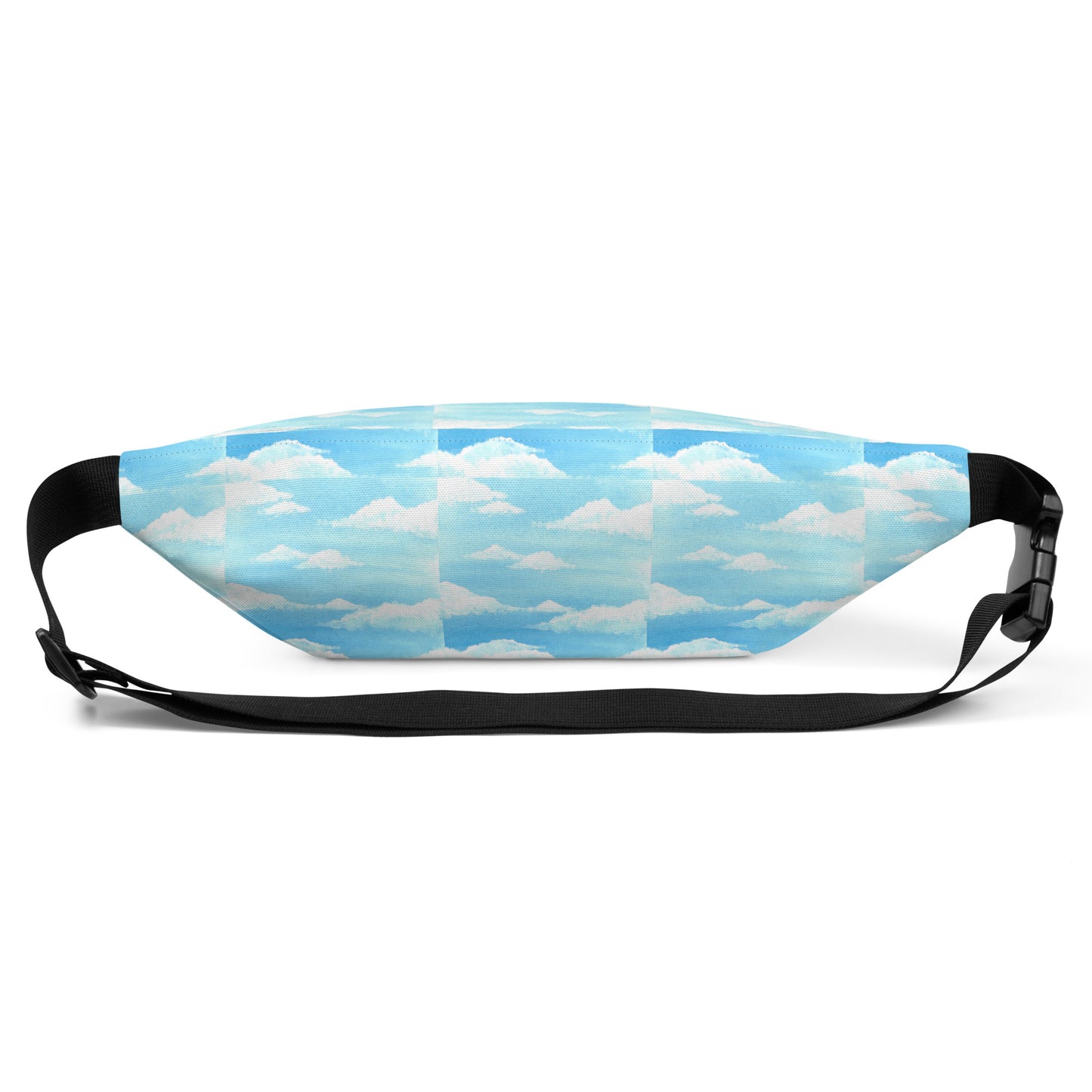 Sky and clouds design hand-drawn art blue fanny pack back view, by Briseis Gifts