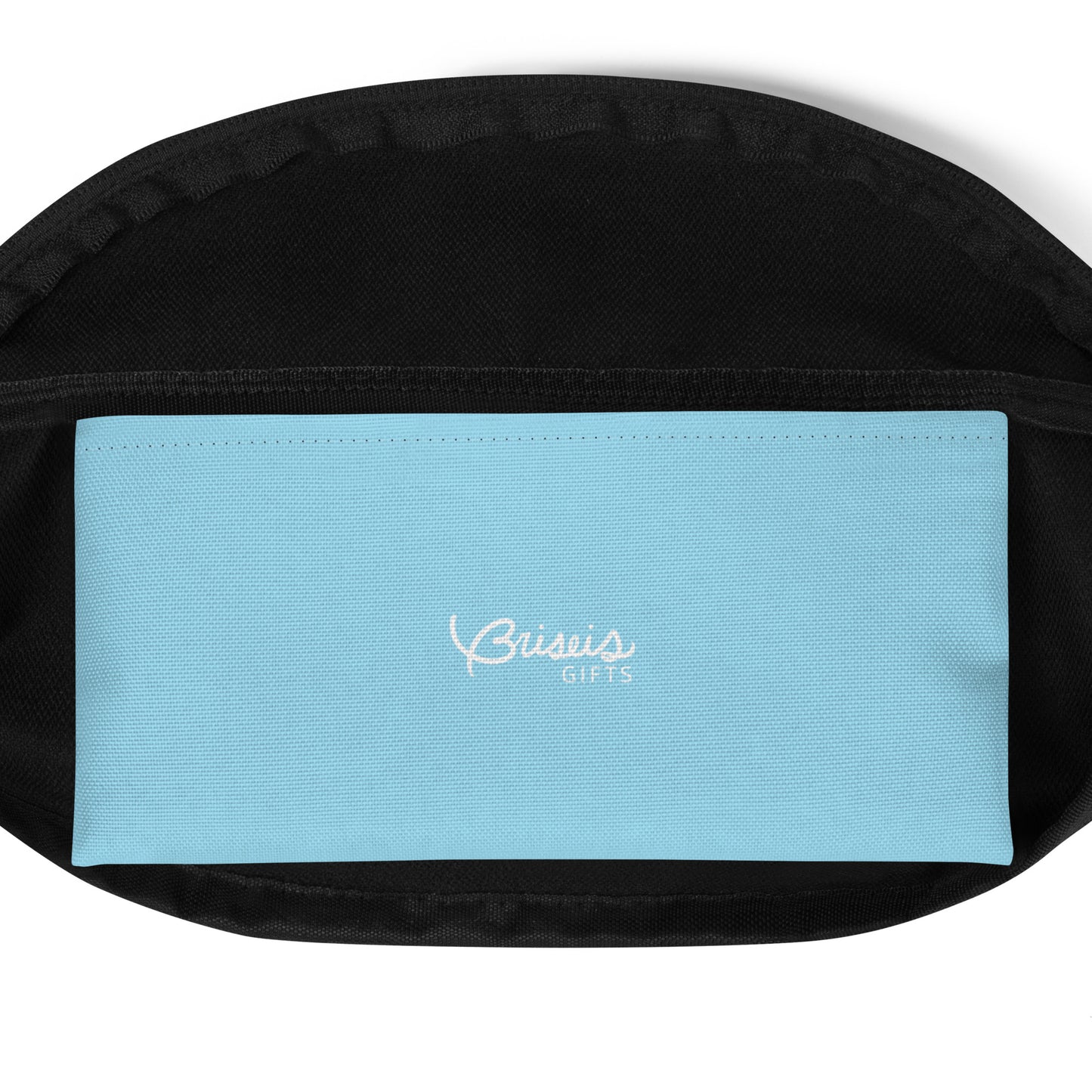 Sky and clouds design hand-drawn art blue fanny pack inside pocket, by Briseis Gifts