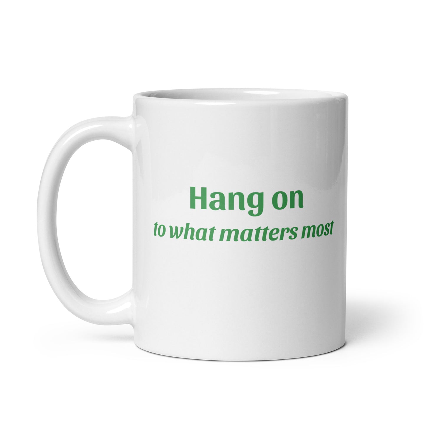 Sloth hang hand-drawn art white ceramic mug, statement side, by Briseis Gifts