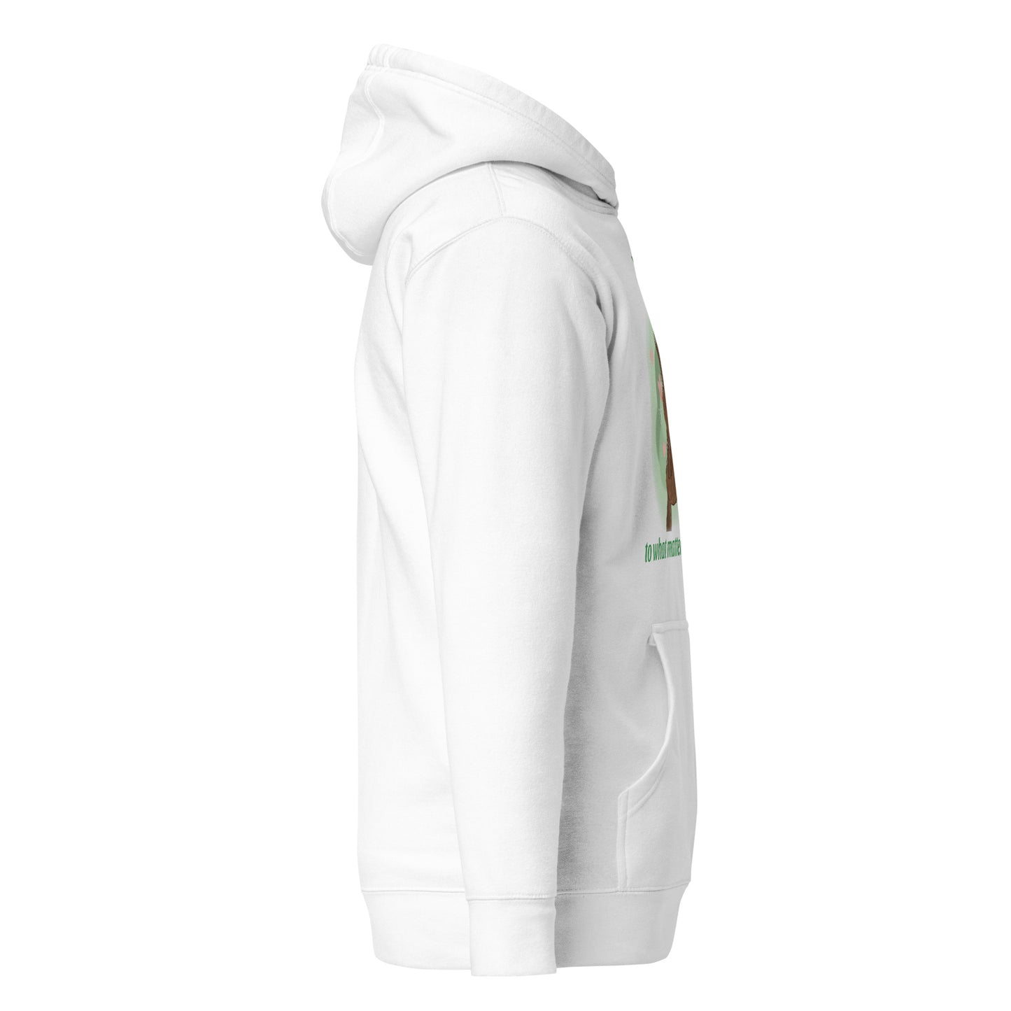 Sloth mama and baby hand-drawn art statement white hoodie right view