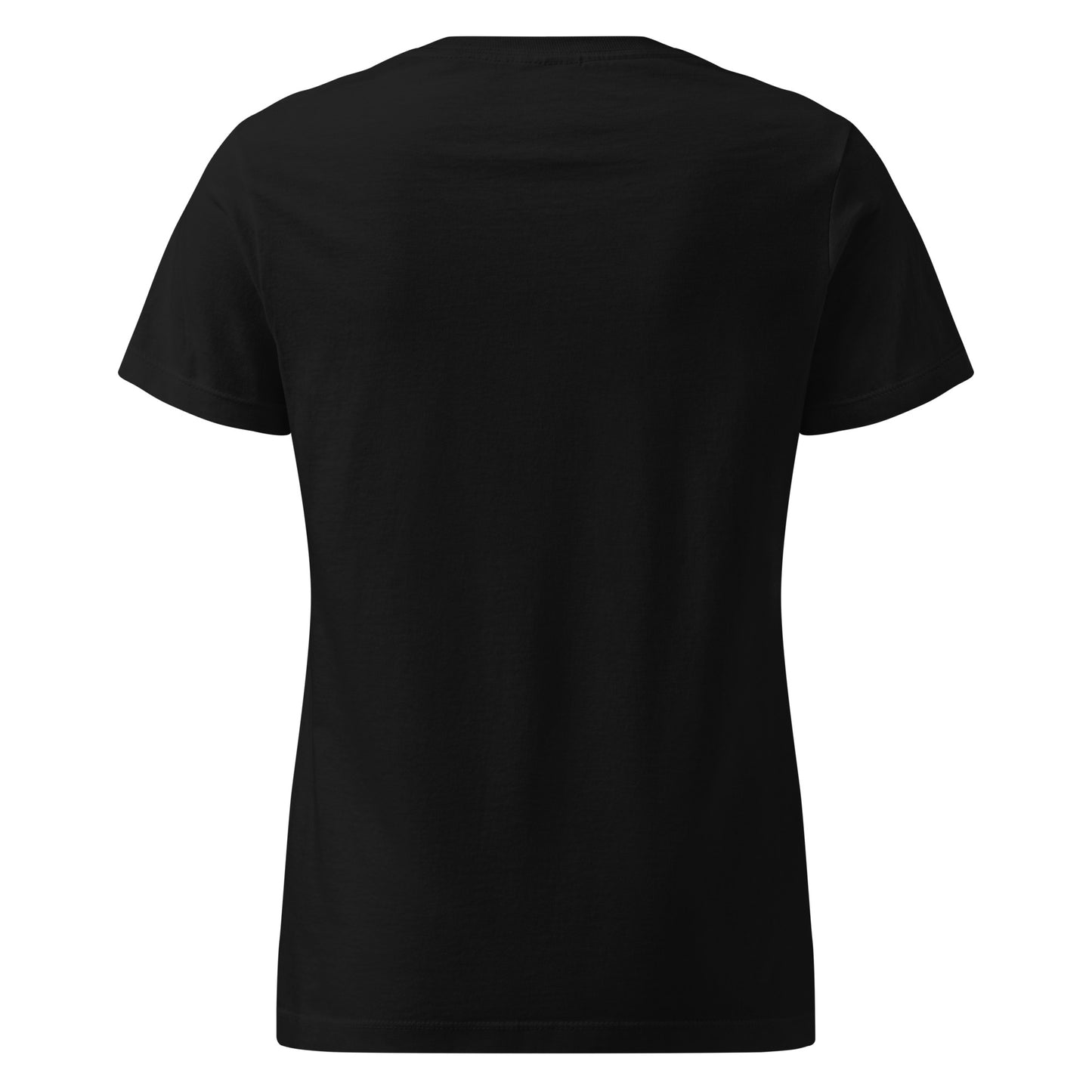 Strawberry slice hand-drawn art women's black t-shirt back view