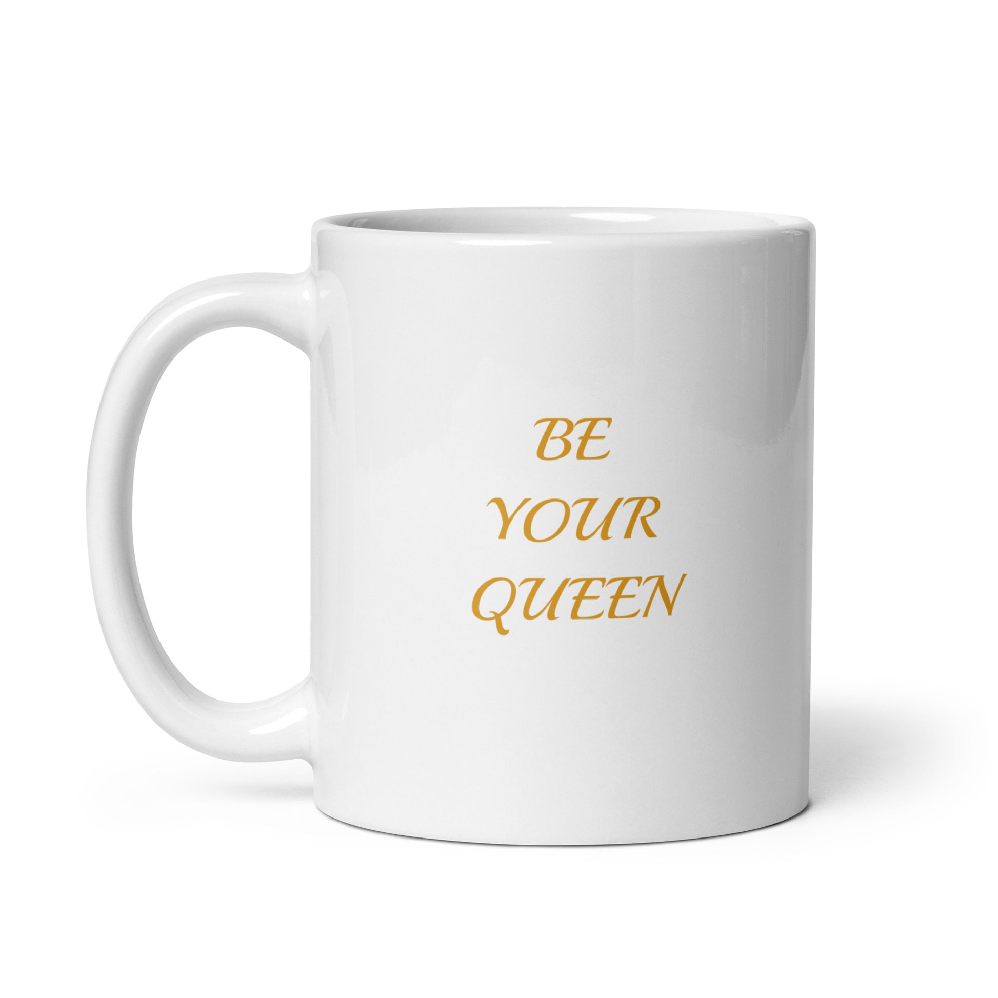 Anime be your queen hand-drawn art white ceramic mug, statement side, by Briseis Gifts