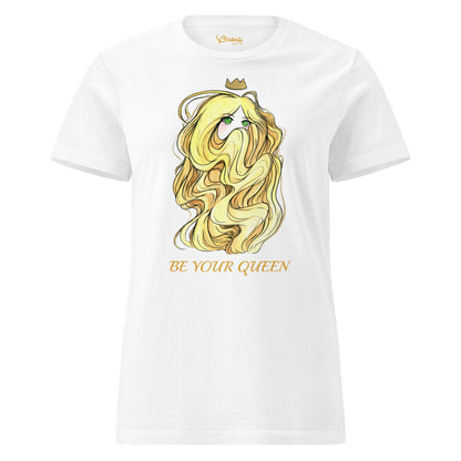 Anime queen hand-drawn art statement women's white t-shirt front view
