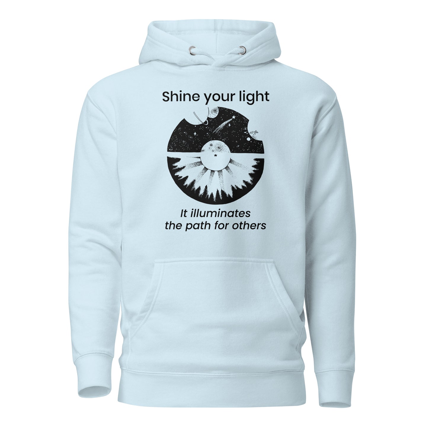 Celestial galaxy hand-drawn art statement blue hoodie front view