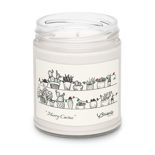 Christmas spice soy jar candle, hand-drawn art cactus and succulents by Briseis Gifts