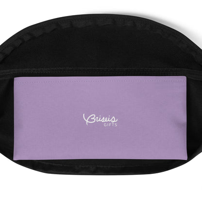 Blue, turquoise and purple swirl design hand-drawn art fanny pack inside pocket, by Briseis Gifts