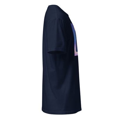 Cosmic galaxy figure hand-drawn art navy blue unisex t-shirt, right view, by Briseis Gifts