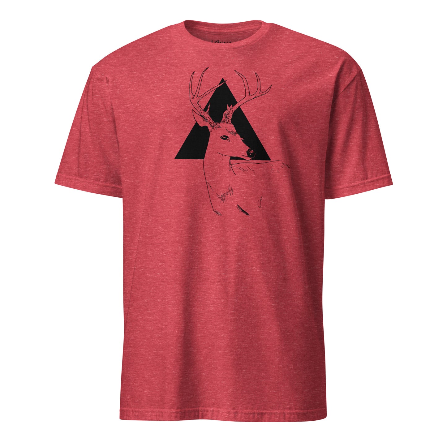 Wild deer hand-drawn art unisex red t-shirt front view