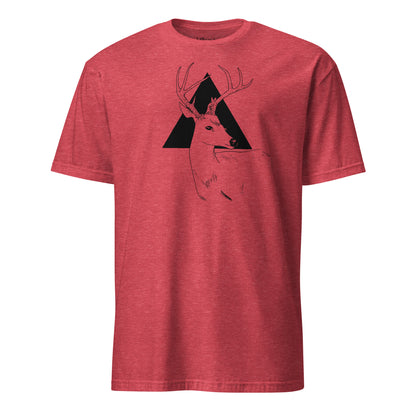 Wild deer hand-drawn art unisex red t-shirt front view