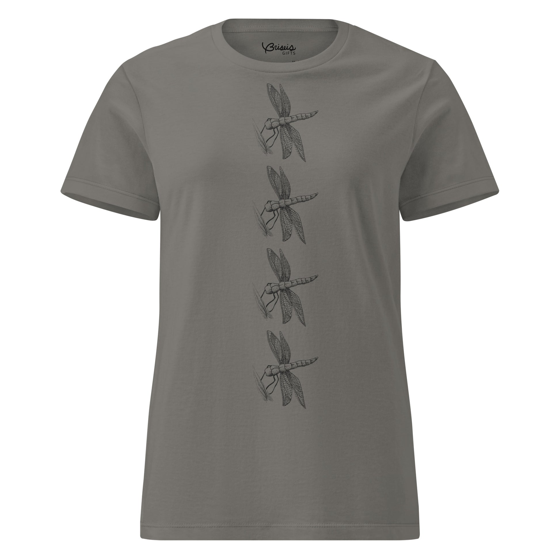 Dragonfly design hand-drawn art women's gray t-shirt front view