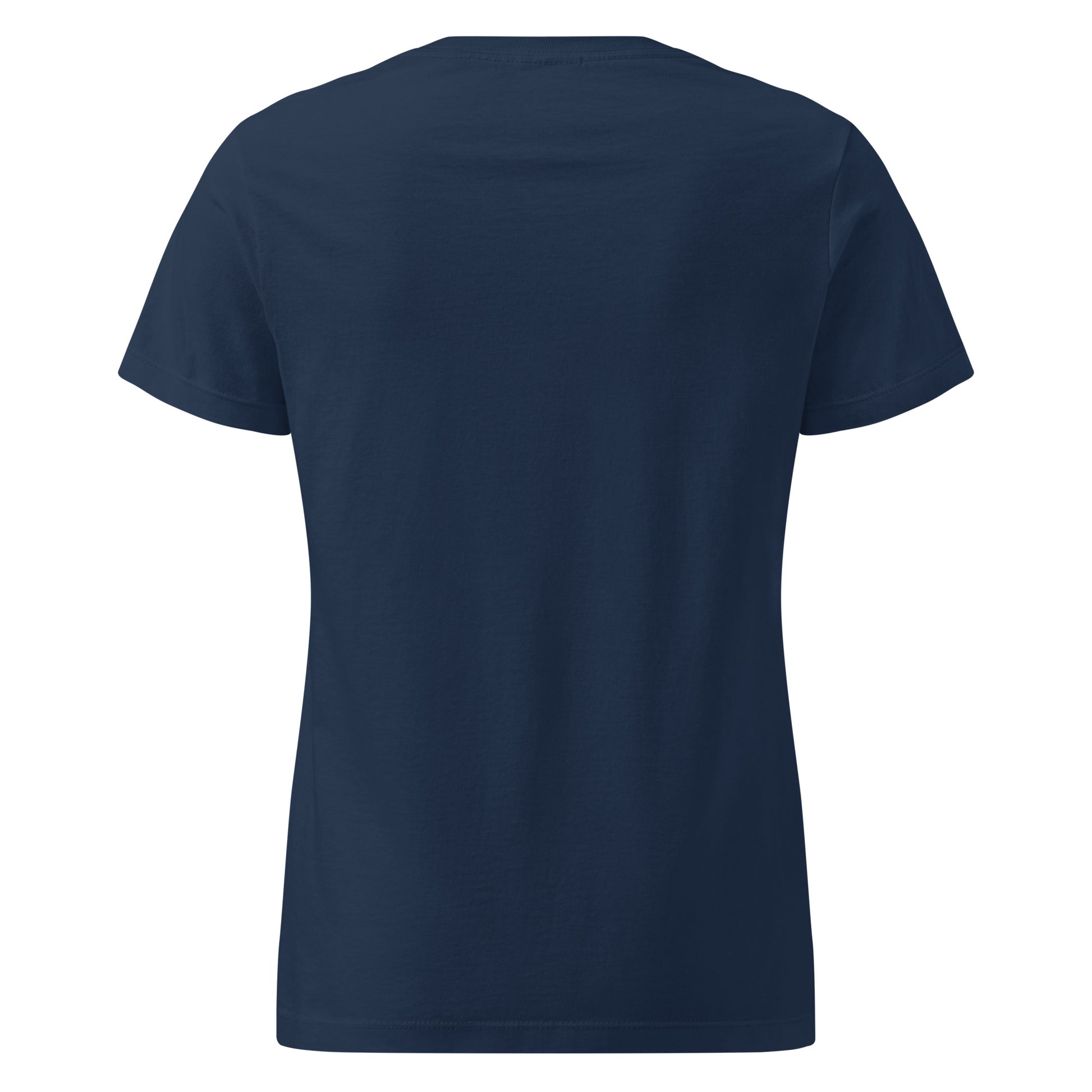 Balancing flamingo hand-drawn art women's navy blue t-shirt back view by Briseis Gifts