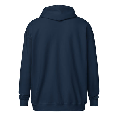 Floral design hand-drawn art blue zip hoodie back view