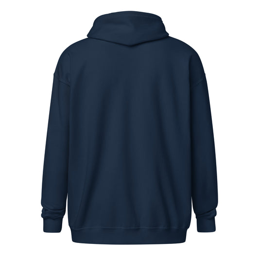 Floral design hand-drawn art blue zip hoodie back view