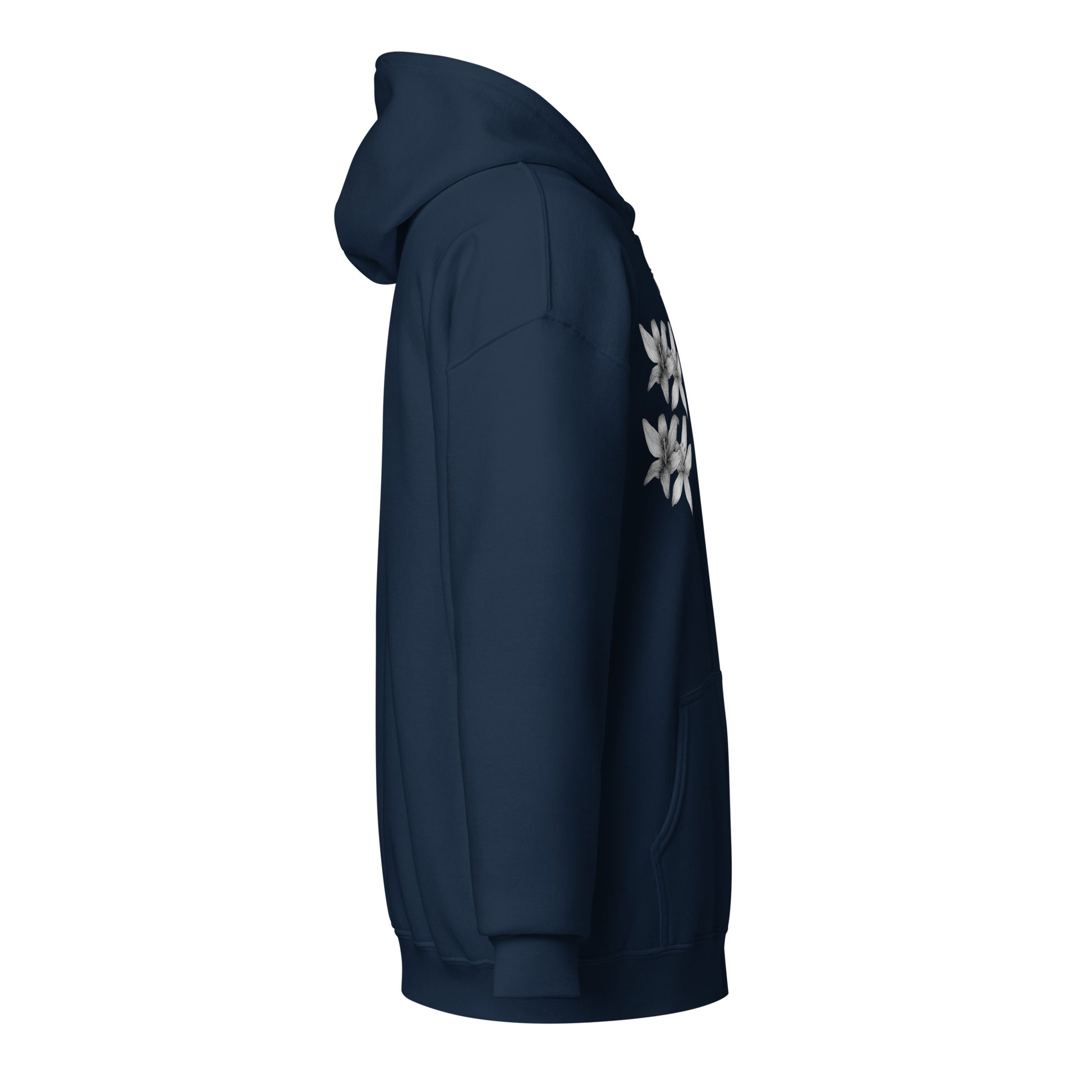 Floral design hand-drawn art blue zip hoodie right view