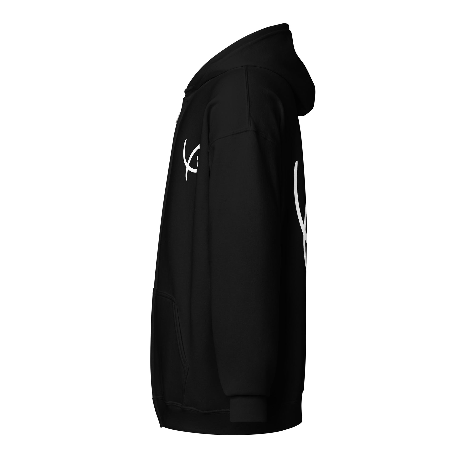 Heart design hand-drawn art black zip hoodie left view