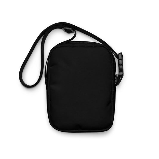 Intricate floral design hand-drawn art black crossbody bag back view, by Briseis Gifts
