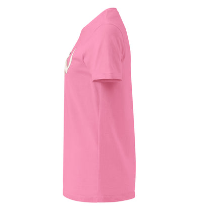 Snuggling love cats hand-drawn art women's pink t-shirt left view by Briseis Gifts