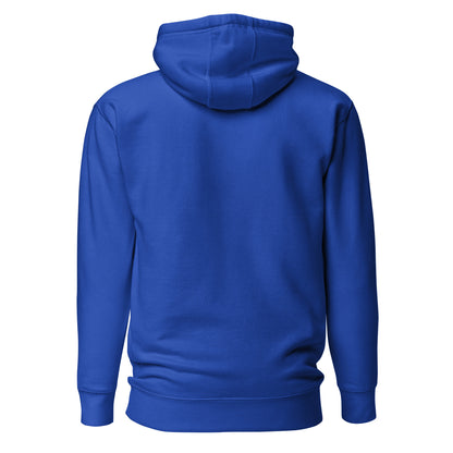 Melting away mushroom hand-drawn art blue statement hoodie back view
