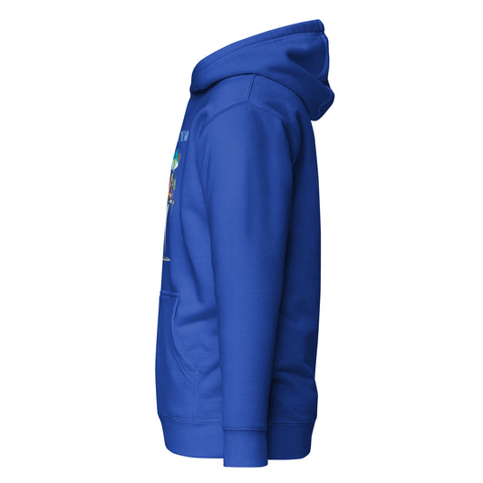 Melting away mushroom hand-drawn art blue statement hoodie left view