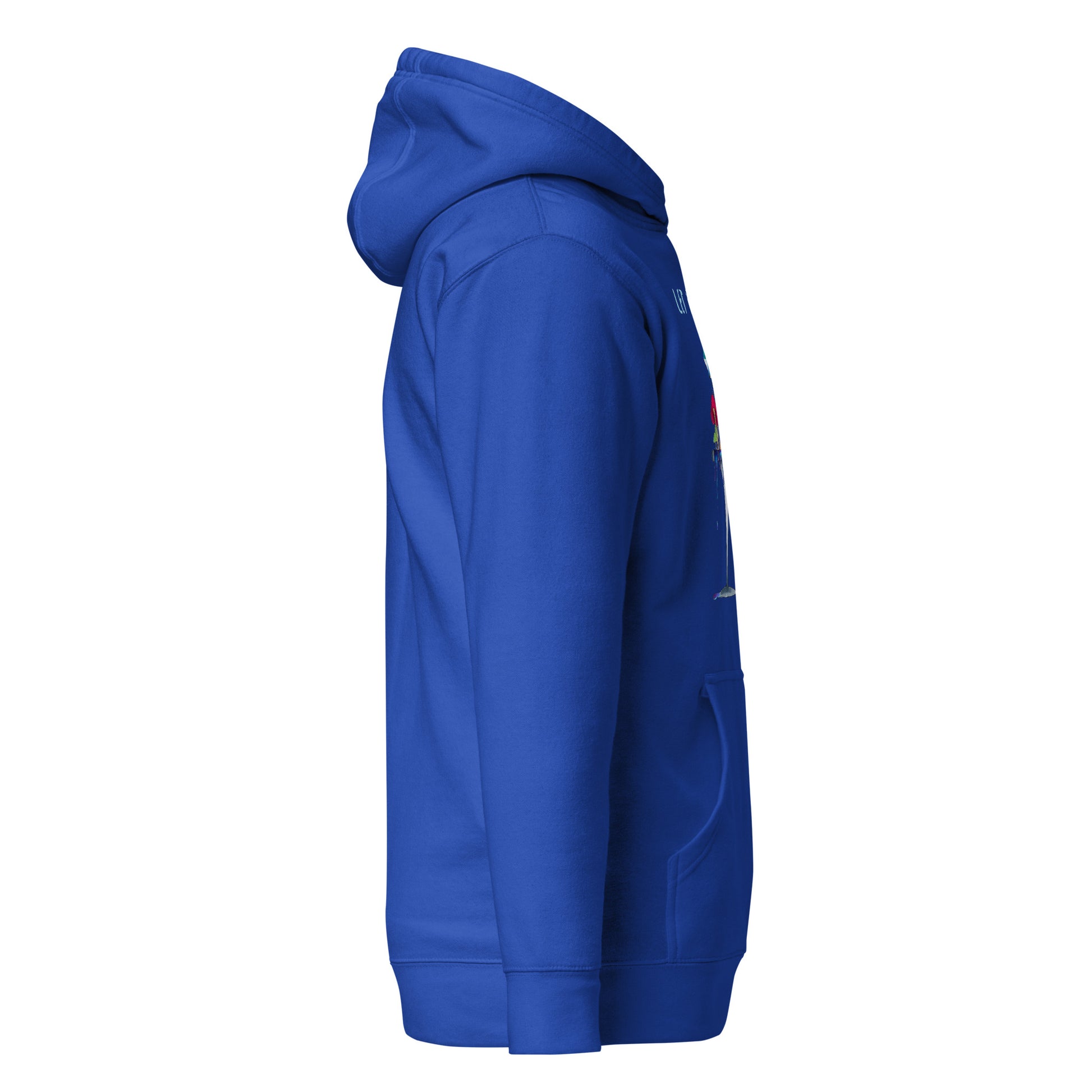 Melting away mushroom hand-drawn art blue statement hoodie right view
