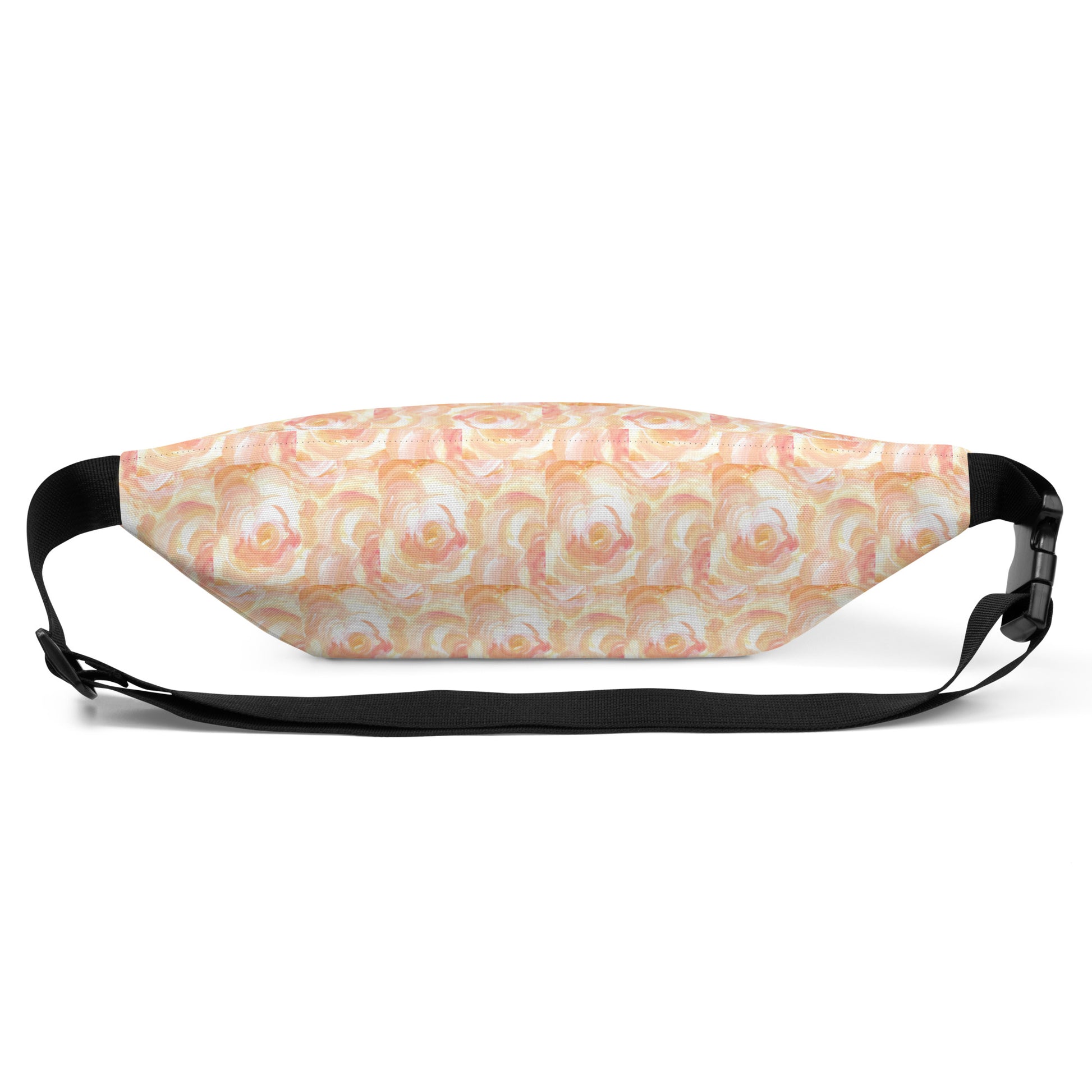 Orange floral design hand-drawn art fanny pack back view, by Briseis Gifts