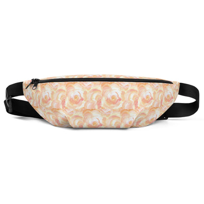 Orange floral design hand-drawn art fanny pack front view, by Briseis Gifts