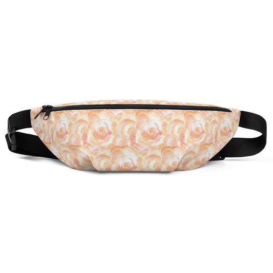 Orange floral design hand-drawn art fanny pack front view, by Briseis Gifts