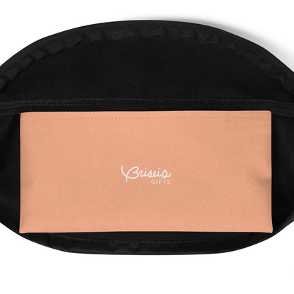 Orange floral design hand-drawn art fanny pack inside pocket, by Briseis Gifts
