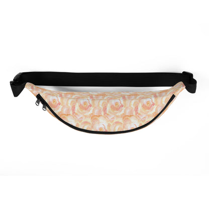 Orange floral design hand-drawn art fanny pack top view, by Briseis Gifts