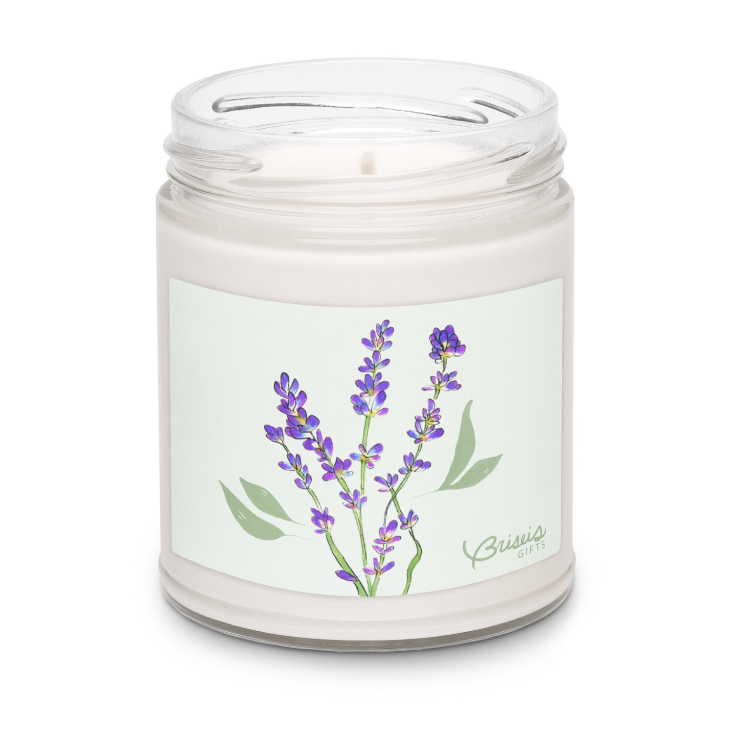 White sage and lavender soy jar candle, hand-drawn art herbs by Briseis Gifts