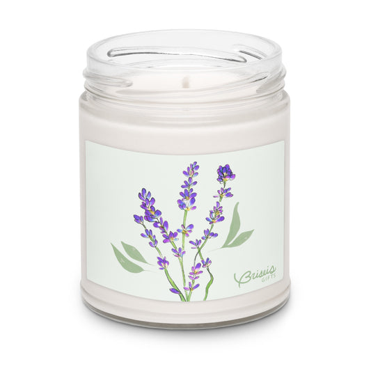White sage and lavender soy jar candle, hand-drawn art herbs by Briseis Gifts