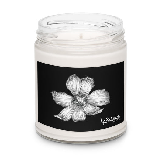 Sea salt orchid soy jar candle, hand-drawn art black and white floral design by Briseis Gifts