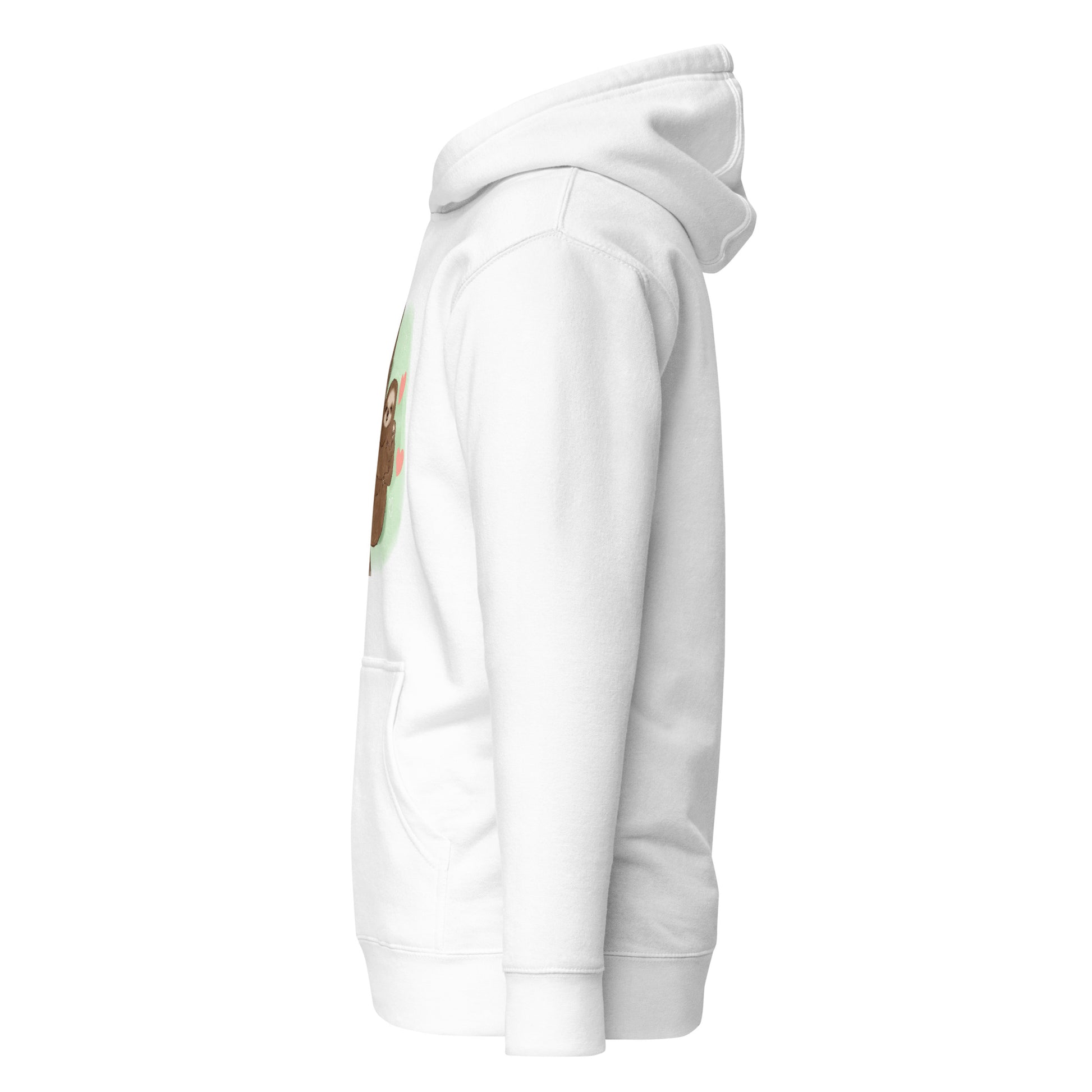 Sloth mama and baby hand-drawn art white hoodie left view