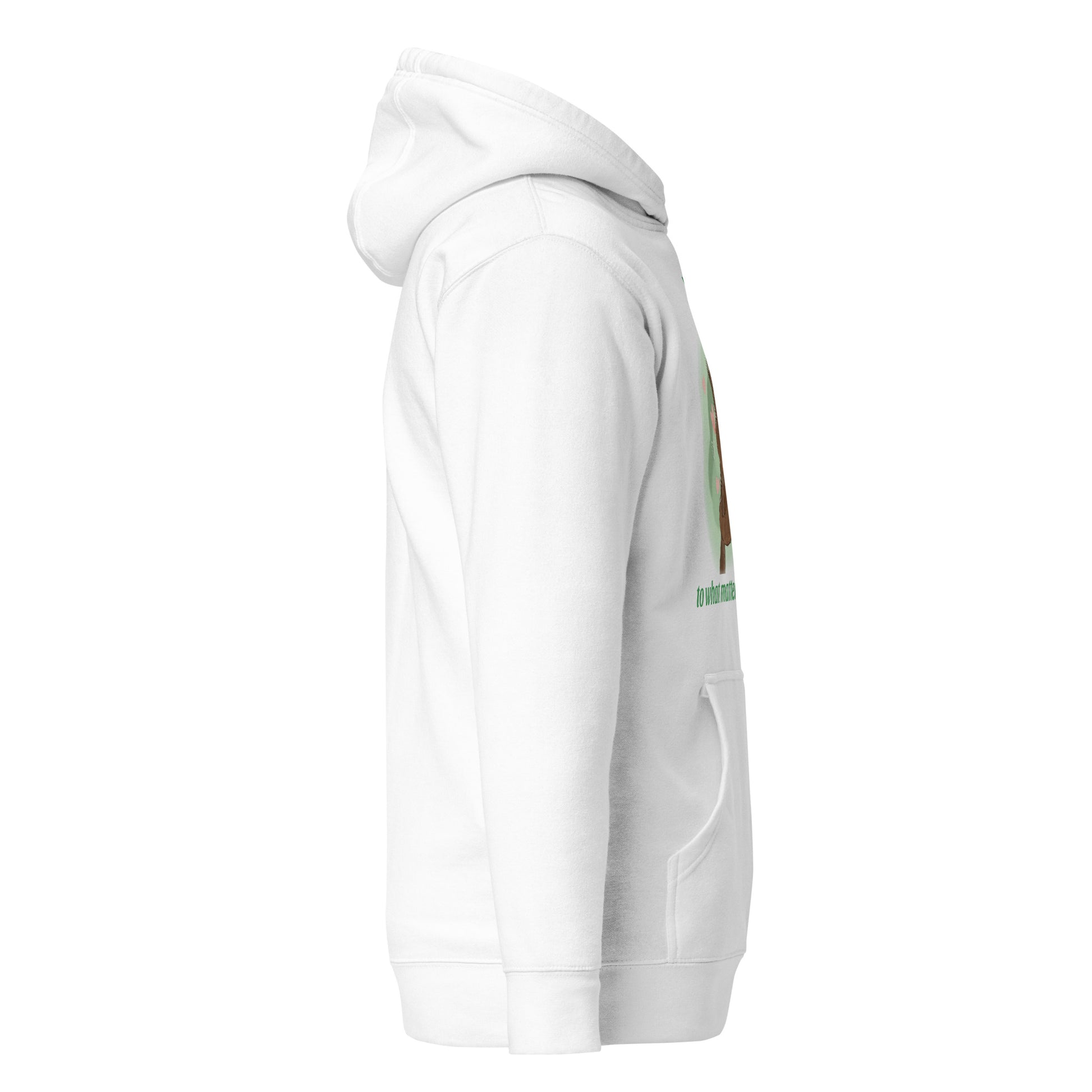 Sloth mama and baby hand-drawn art  statement white hoodie right view