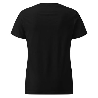 Strawberry slice hand-drawn art women's black t-shirt back view